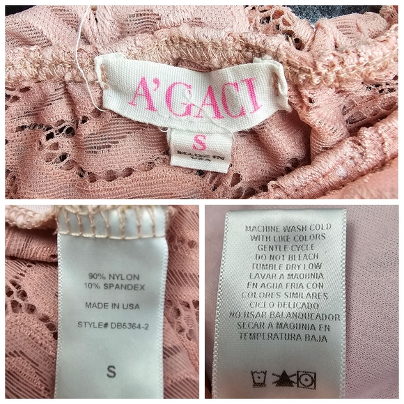 A'GACI Off the shoulder All Over Lace Pink Bodysuit. Size Small - Picture 10 of 14
